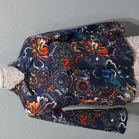 Chico's Jackets & Blazers - Chicos navy blue button up jacket with floral print equivalent size s / chicos 0